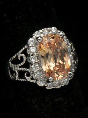 Ross-Simons - Vintage Golden CZ Sterling Silver Halo Ring - Size 4.75